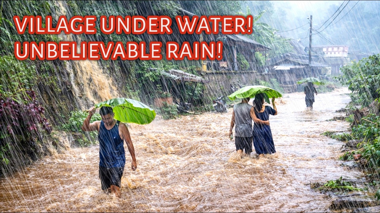 SUPER HEAVY RAIN AND THUNDER IN BEAUTIFUL HILLY VILLAGE | BEST RAIN BEDTIME SOUND