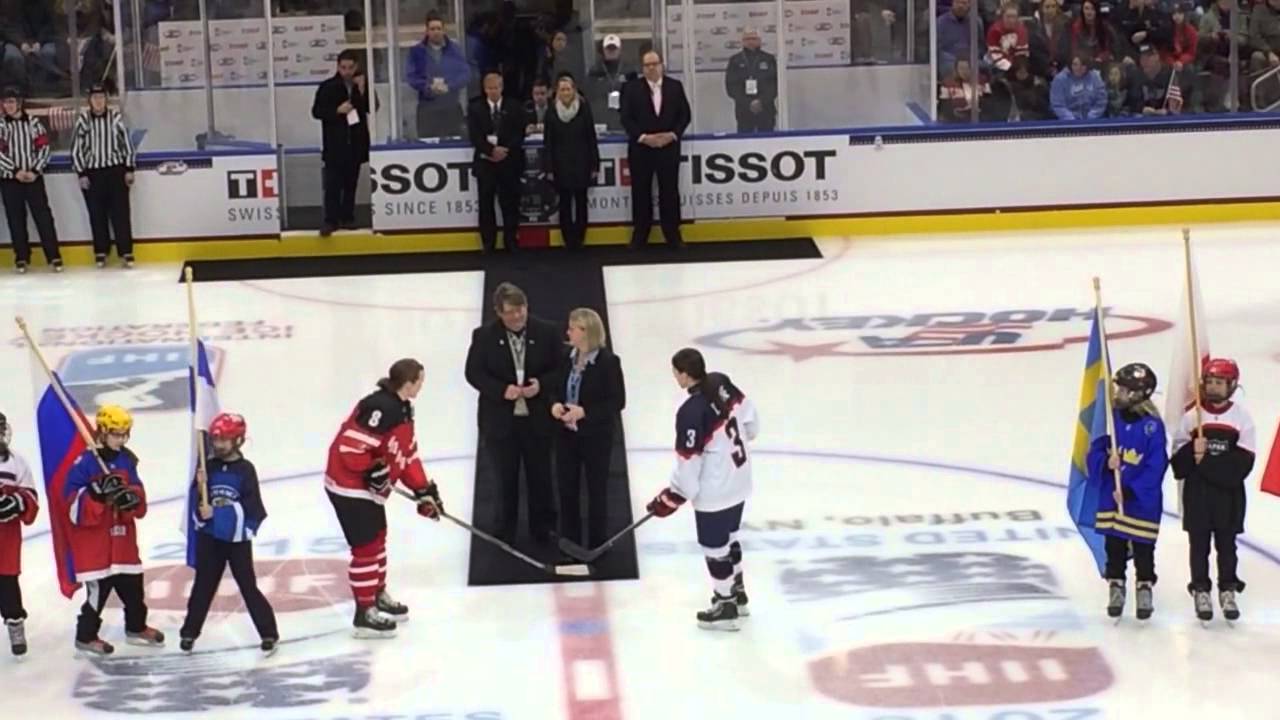 Ceremonial first puck drop at women's 18u world hockey cham