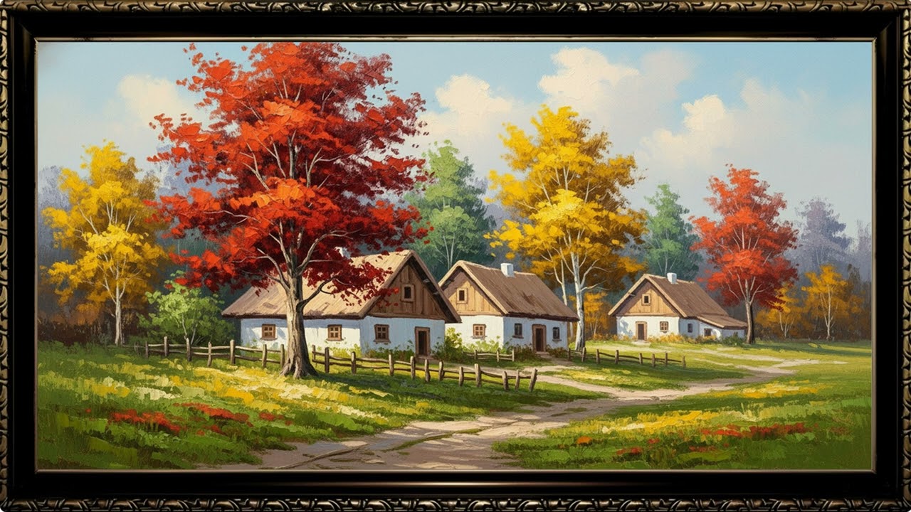 Cozy Fall Landscape Oil Painting | Frame TV Art Screensaver