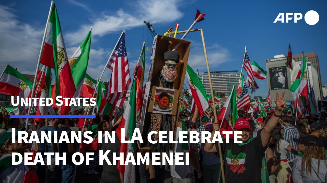 Iranians in LA celebrate after reports of Khamenei's death | AFP