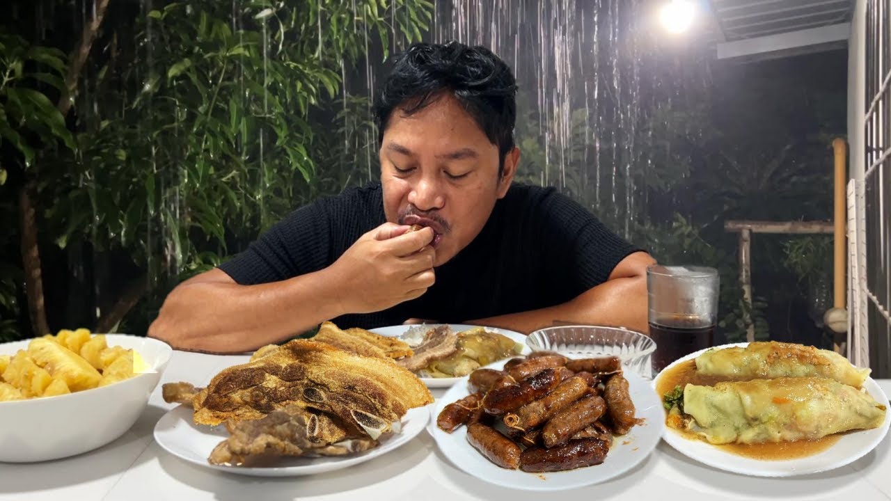 CRISPY LIEMPO! MIXED LONGGANISA! LUMPIANG SARIWA! MALAKAS NA ULAN!  Filipino Food. Mukbang.