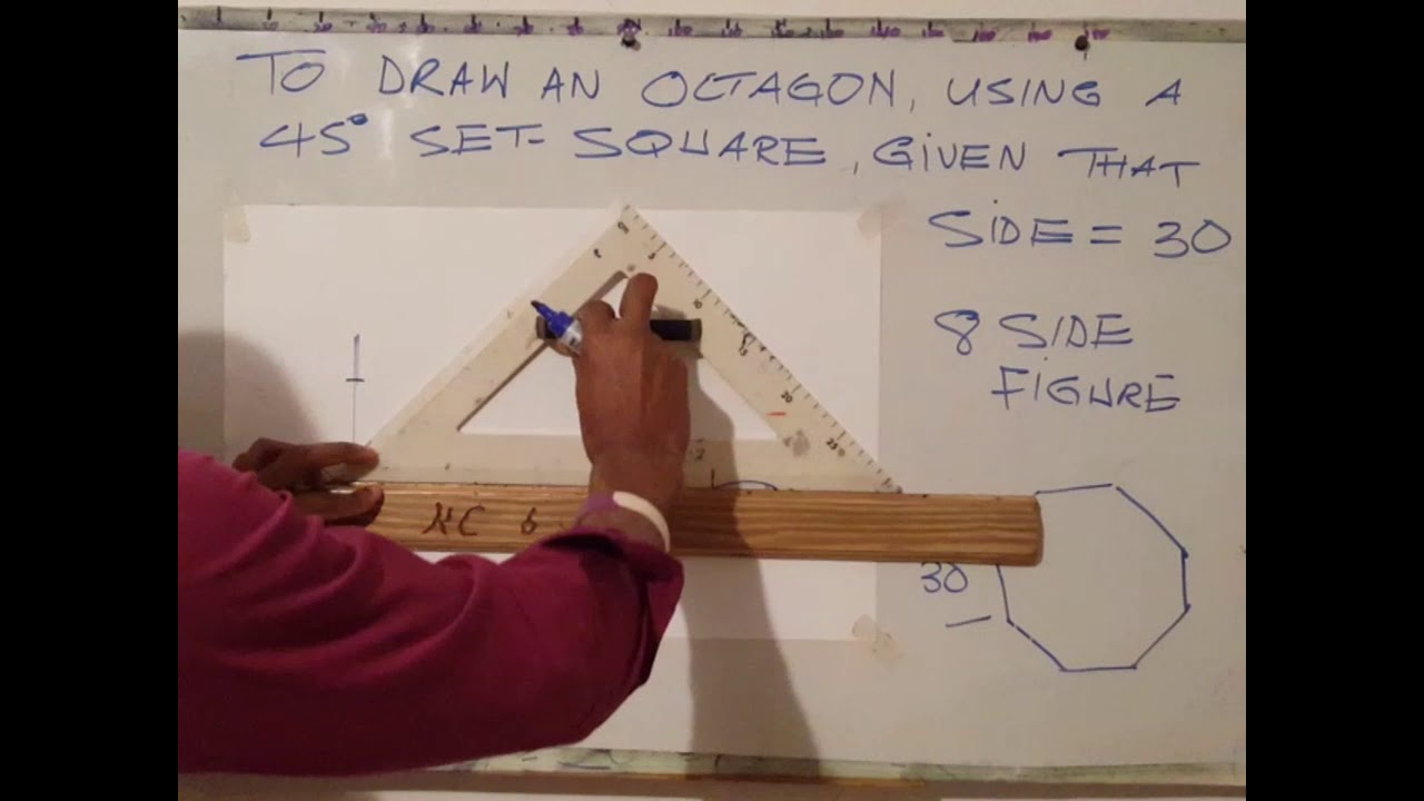 Как построить восьмиугольник, зная длину одной из сторон, используя угольник с углом 45 градусов.