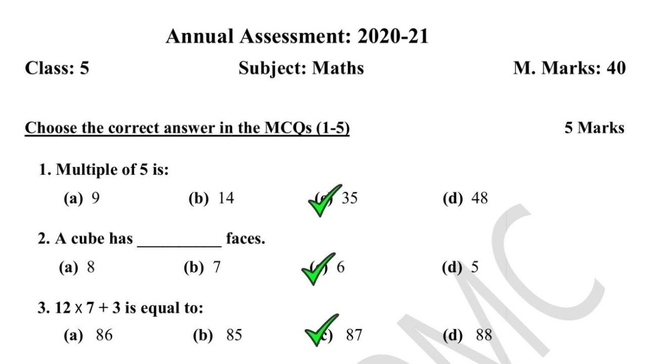 NDMC Class 5 Math SA 2 FINAL EXAM Question Paper Solution ENGLISH MEDIUM