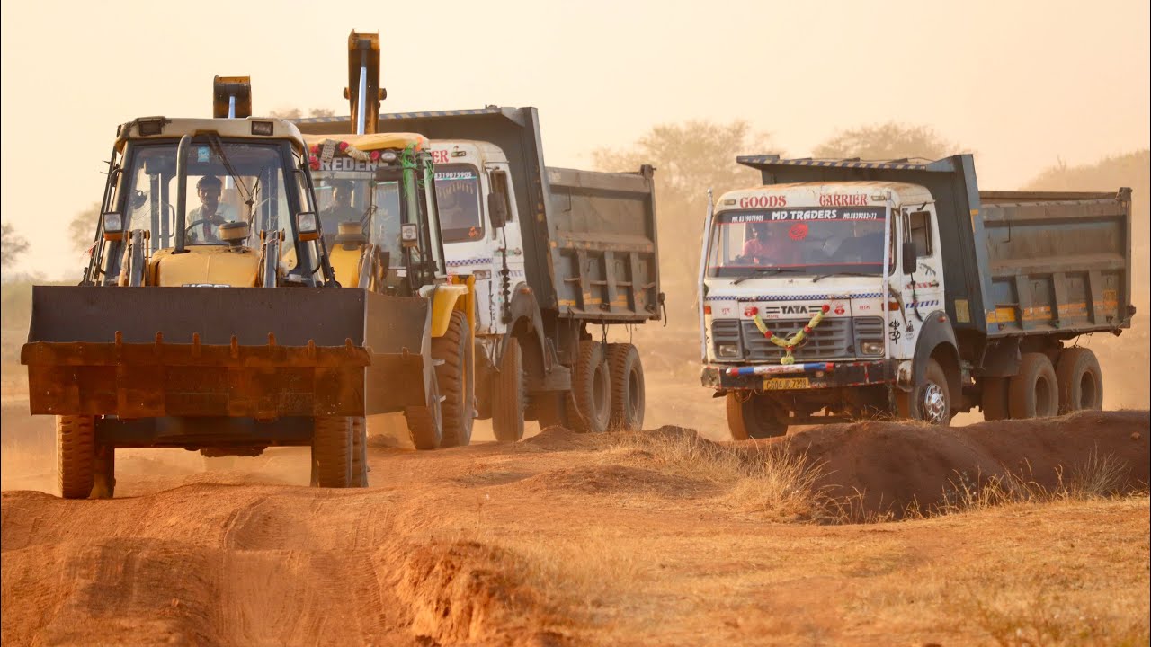 Kirloskar JCB 3dx JCB 3dx Expert Loading Mud in 2 TATA 2518 Truck with Cooking Chicken Curry