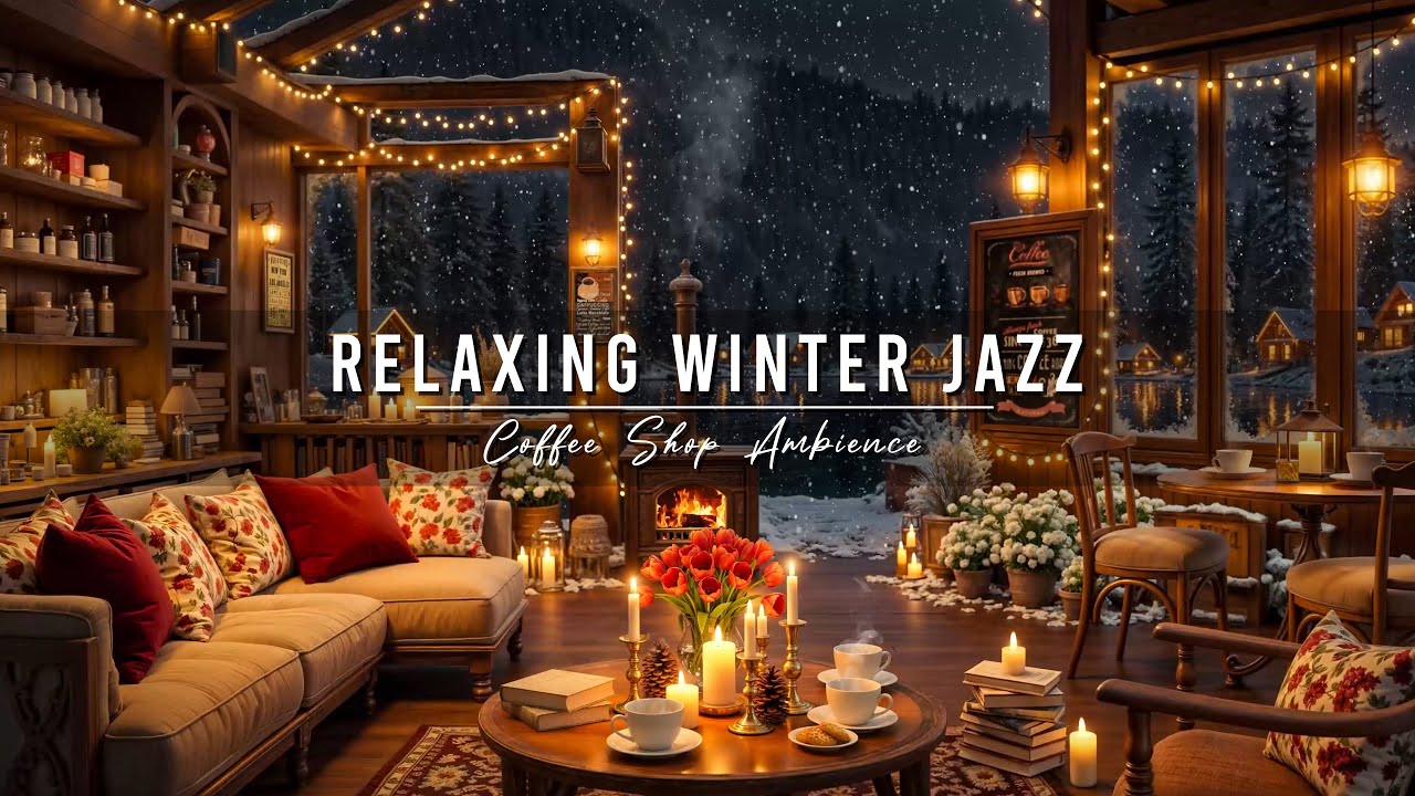 Warm Winter Night & Jazz Relaxing Music ⛄ Cozy Coffee Shop Ambience with Smooth Jazz Music for Work