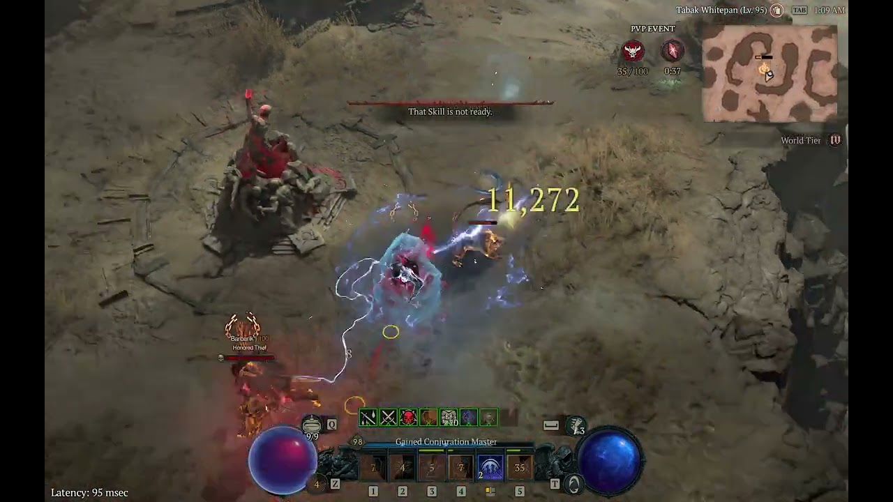 Diablo 4 PvP Level 98 Sorc Arc Lash no Lucky Hits