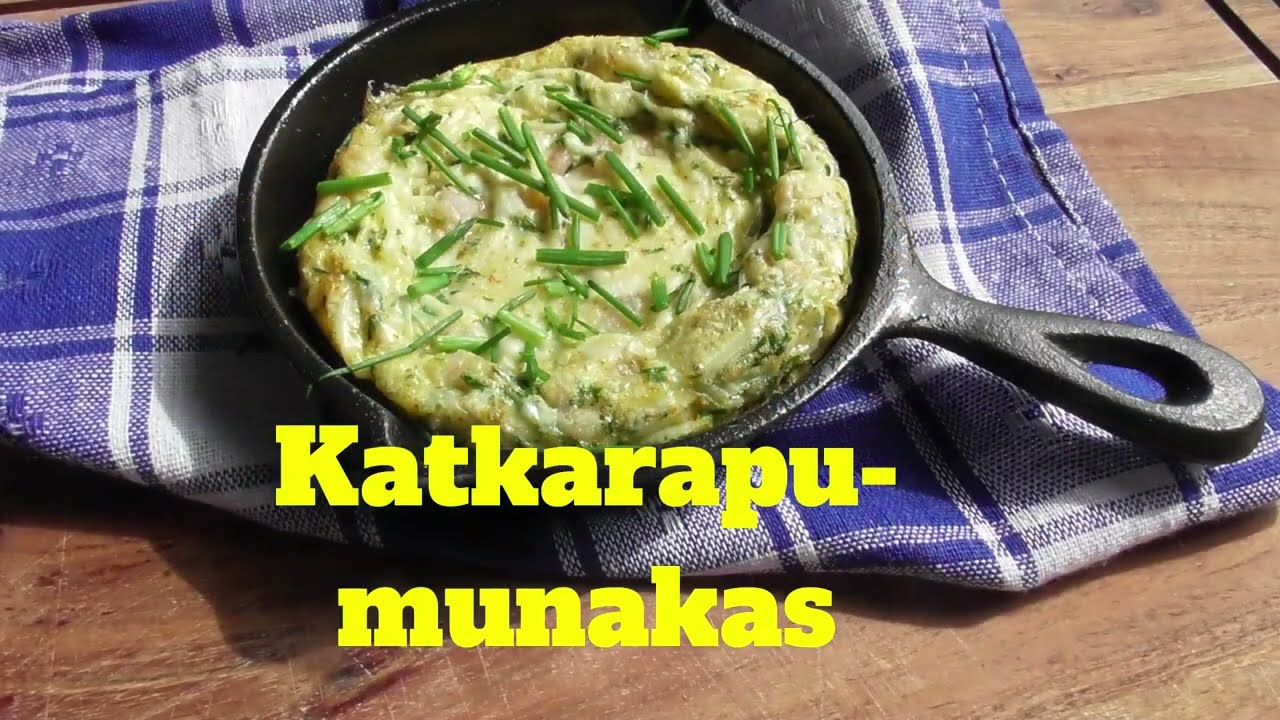 Katkarapumunakas. Uunimunakas. Shrimp omelet. Munakas tapas-pannussa. Katkarapu-mozzarella munakas.