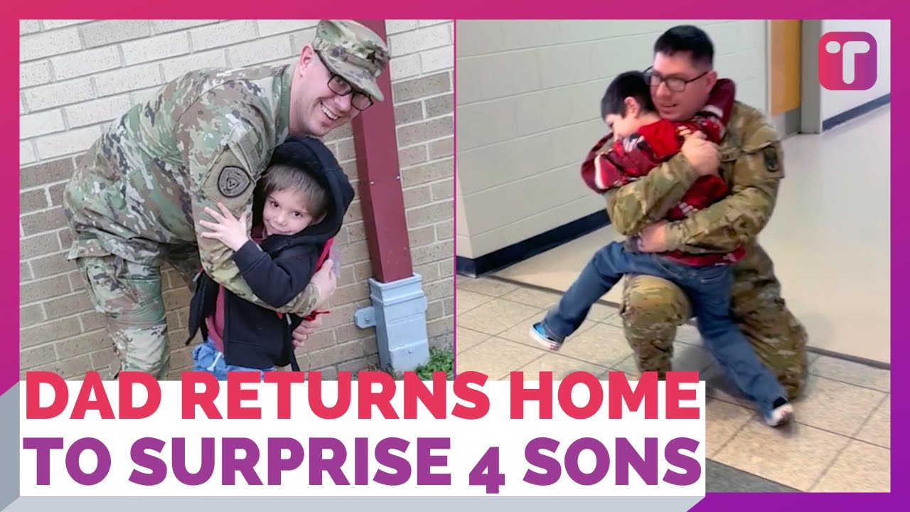 Soldier Dad Surprises Four Sons After Seven Month Deployment