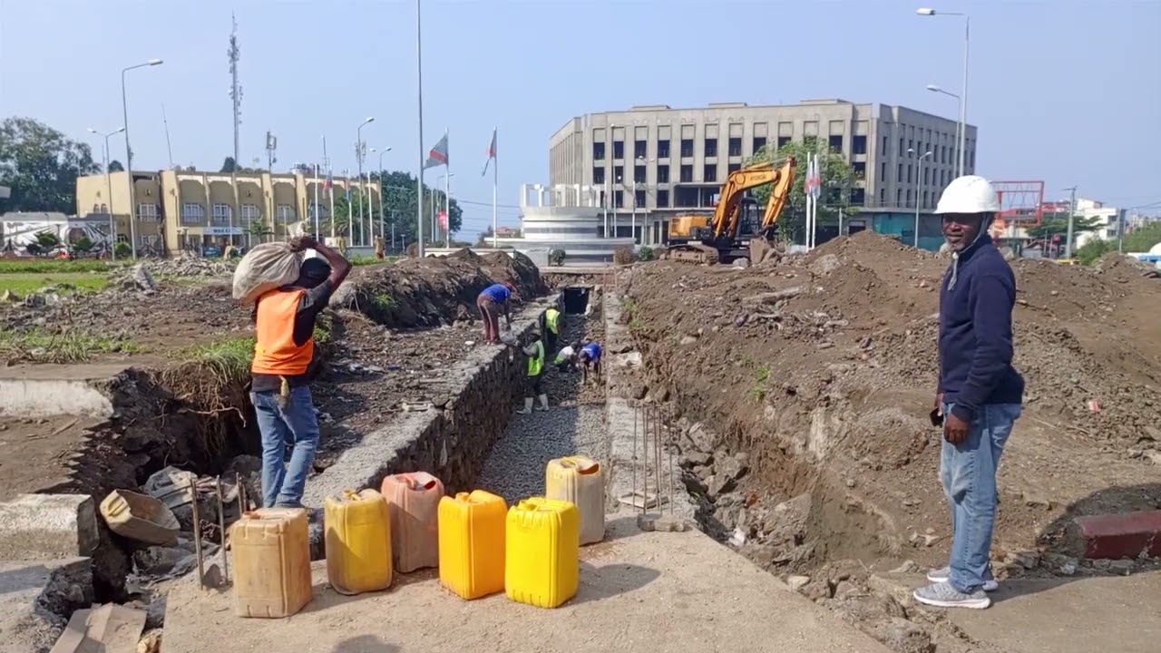 Goma : Les travaux du collecteur d’eaux entre les ronds-points Joli et BDGL avancent à grands pas