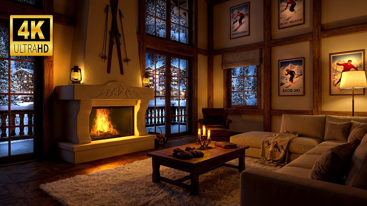 Heavy Fast Snowfall in St. Moritz 🇨🇭 Luxury Ski Lodge & Fireplace [No Wind]