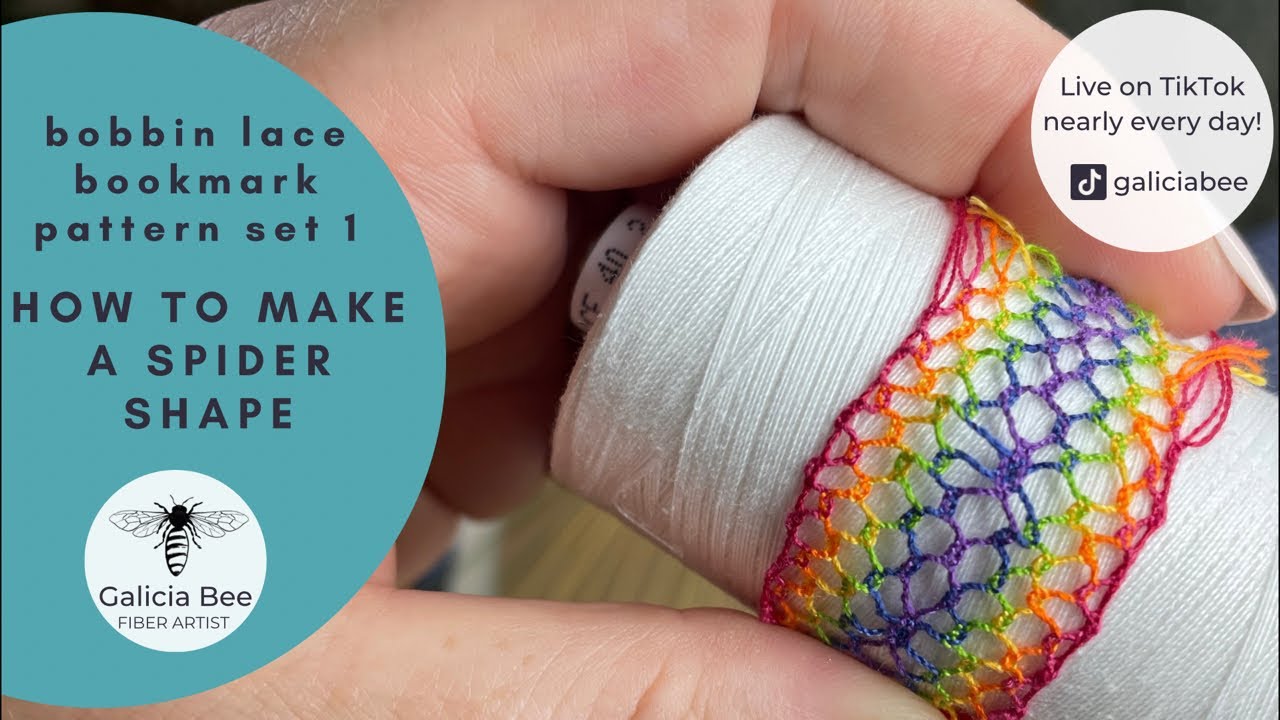 Bobbin lace SPIDER shape tutorial - bookmark pattern set 1
