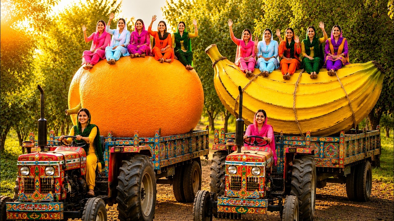 The Biggest Mango & Banana Ever! 5 Pakistani Village Girls Make Giant Fresh Juice