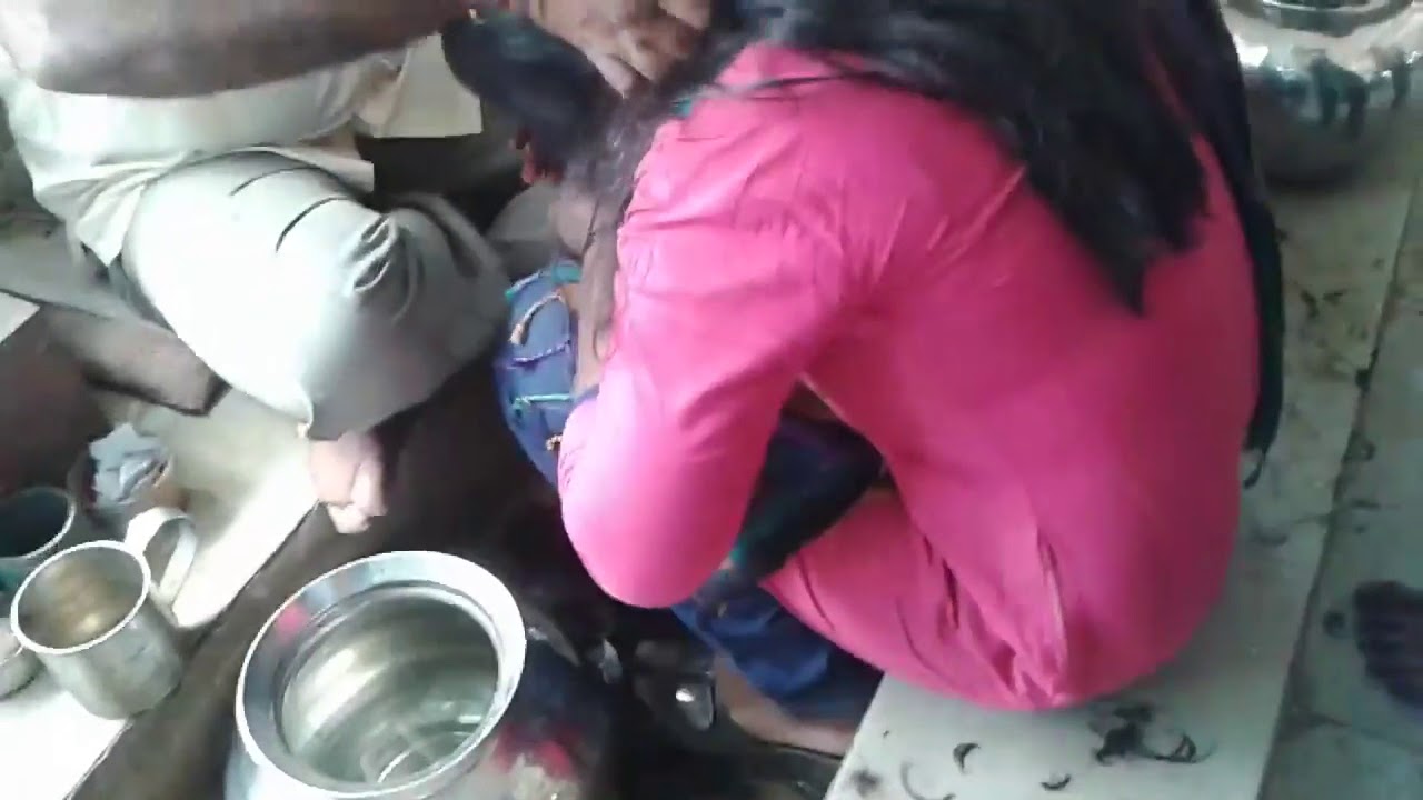 Young girl Headshave in temple....without water...