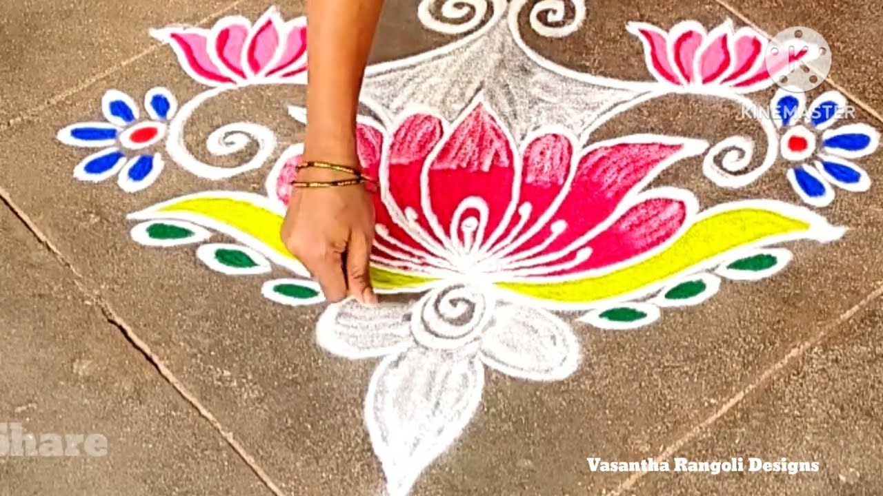Freehand Lotus  Flower🪷Rangoli ||  Elegant Rangoli for Beginner's ||  Simple Muggulu for Festival 🌼🪷