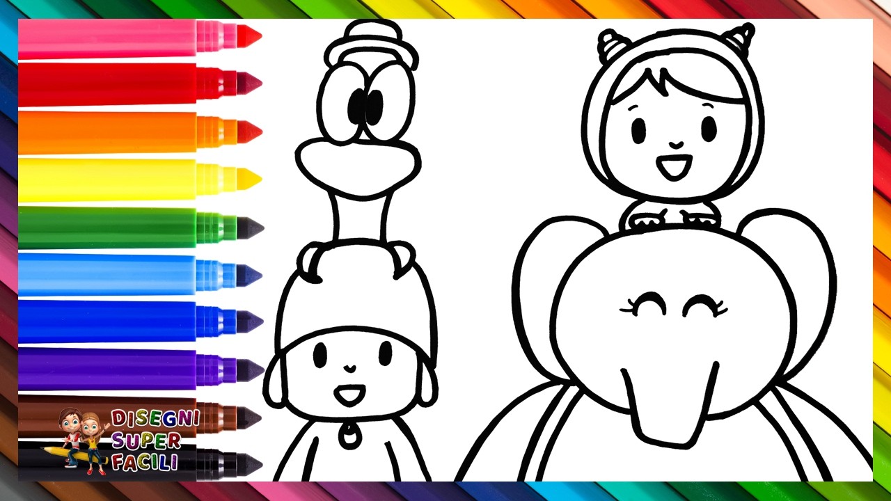 Disegna e Colora Pocoyó e i Suoi Amici 👶🐘👧🦆 Disegni per Bambini