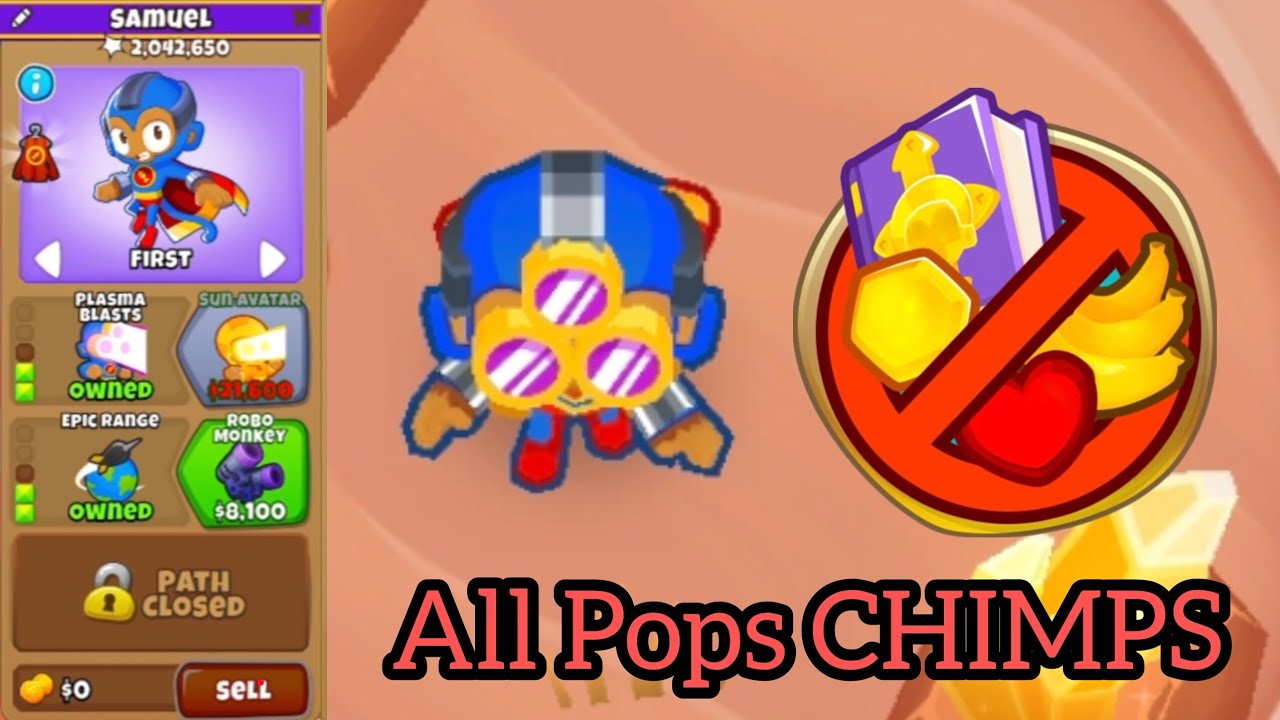 ALL Pops CHIMPS With a Tier 2 Super Monkey! (2-2-0 cross path, no extra starting cash)