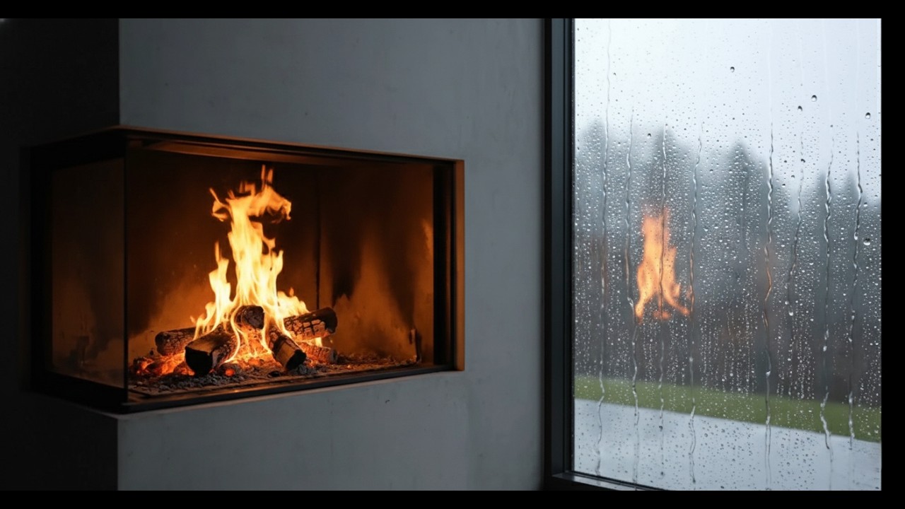 Cozy Fireplace & Rain Sounds at Night for Deep Sleep, Relaxation and Focus (10 Hours)
