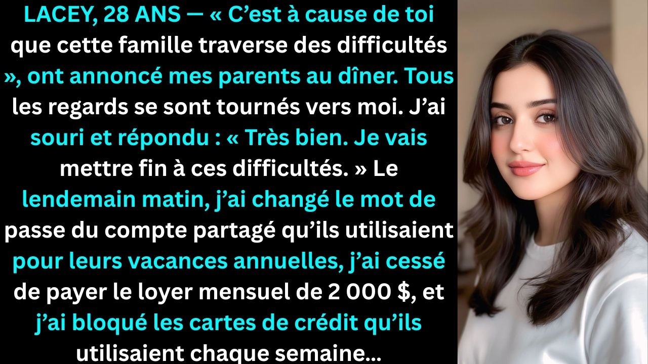 « Tu es la raison pour laquelle cette famille souffre  ont annoncé mes parents au dîner.J’ai répondu