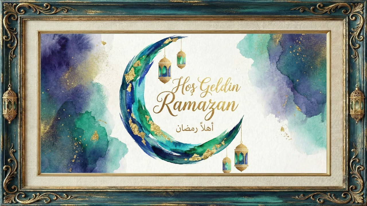 Hoş Geldin Ramazan🌙 | İslami TV Ekran Tablosu | Sulu Boya Resmi | İslami Tablo | Tv Çerçeve | Hilal