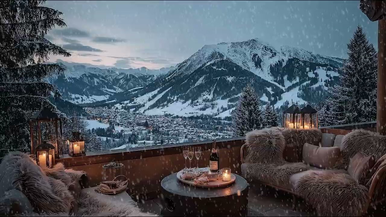 Soft Sofa Comfort with Snowy Mountain Views and Gentle Piano Music for Restful Sleep