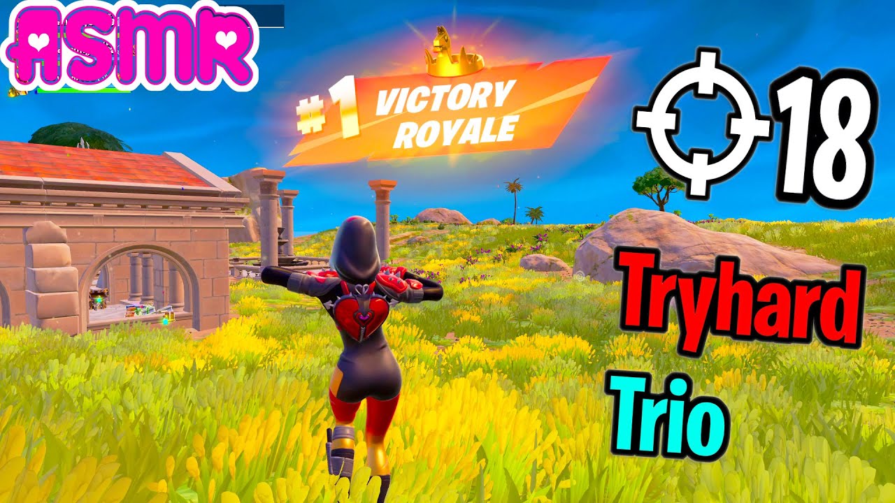 ASMR Gaming 🍀 Fortnite Tryhard Trio Win Relaxing Gum Chewing + Controller Sounds Whispering 🎧