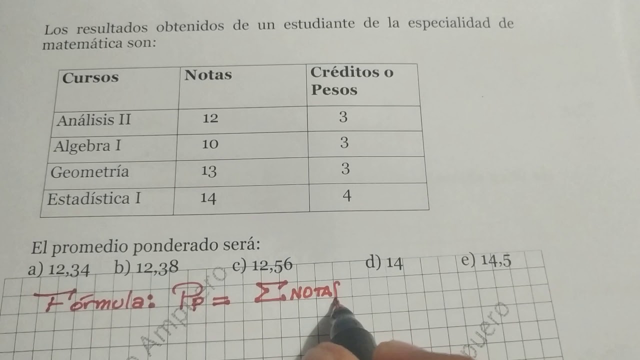 Problemas resueltos en Estadística, promedio ponderado, mikizon