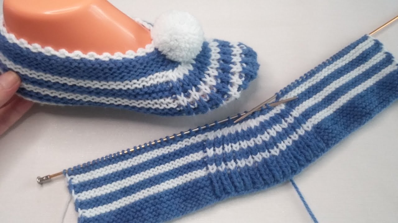 pon ponlu kolay patik modeli yapılışı / Knitting Slippers Crochet/Design Pattern DIY