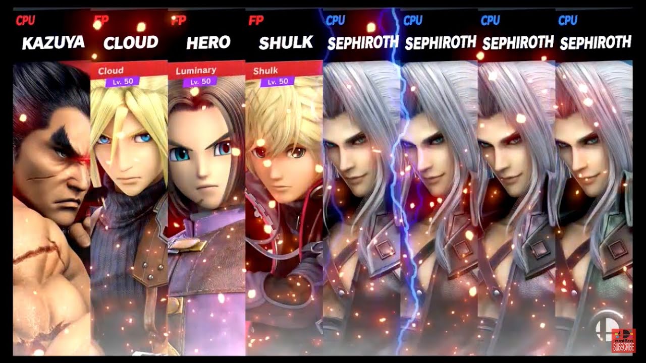 Super Smash Bros Ultimate Amiibo Fights – Kazuya & Co #497 Heroes vs Sephiroth army