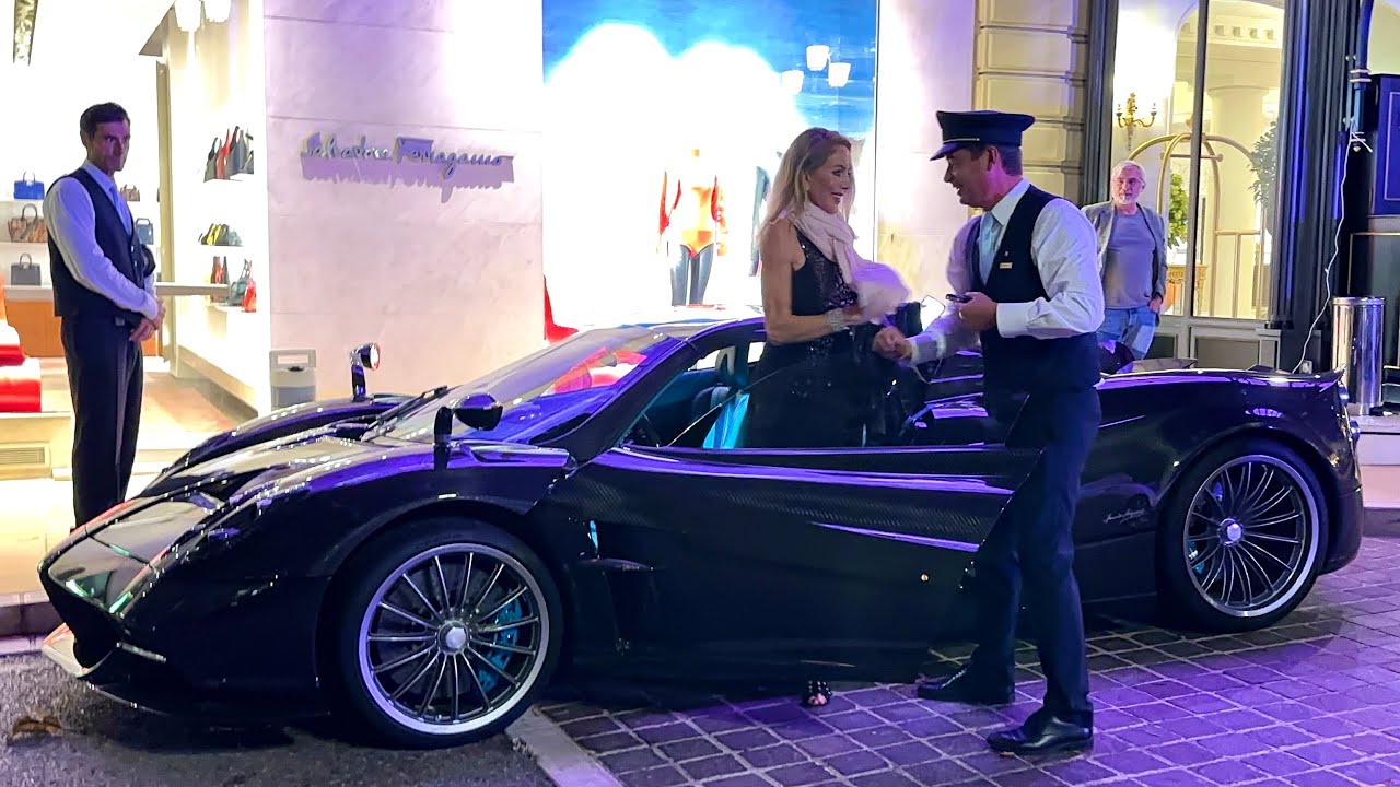 Trending Lady Boss And Her Pagani Huayra In  Monaco Arriving In Hotel Hermitage.