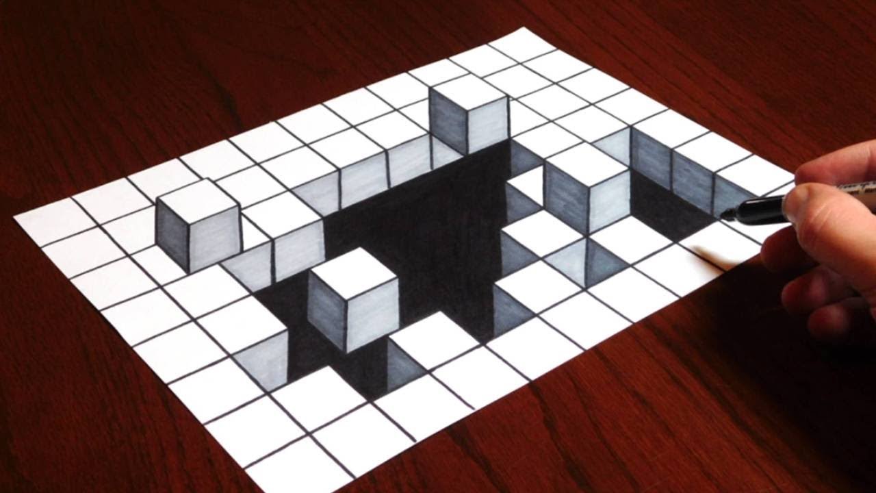 How to Draw 3D Cubes Hole - Optical Illusion Drawing
