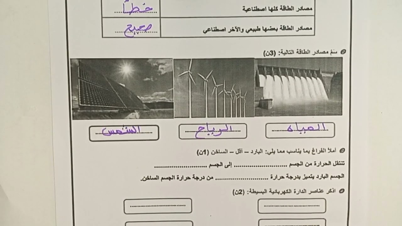 فرض 1 من الدورة الثانية في مادة النشاط العلمي للمستوى الرابع ابتدائي مع التصحيح.
