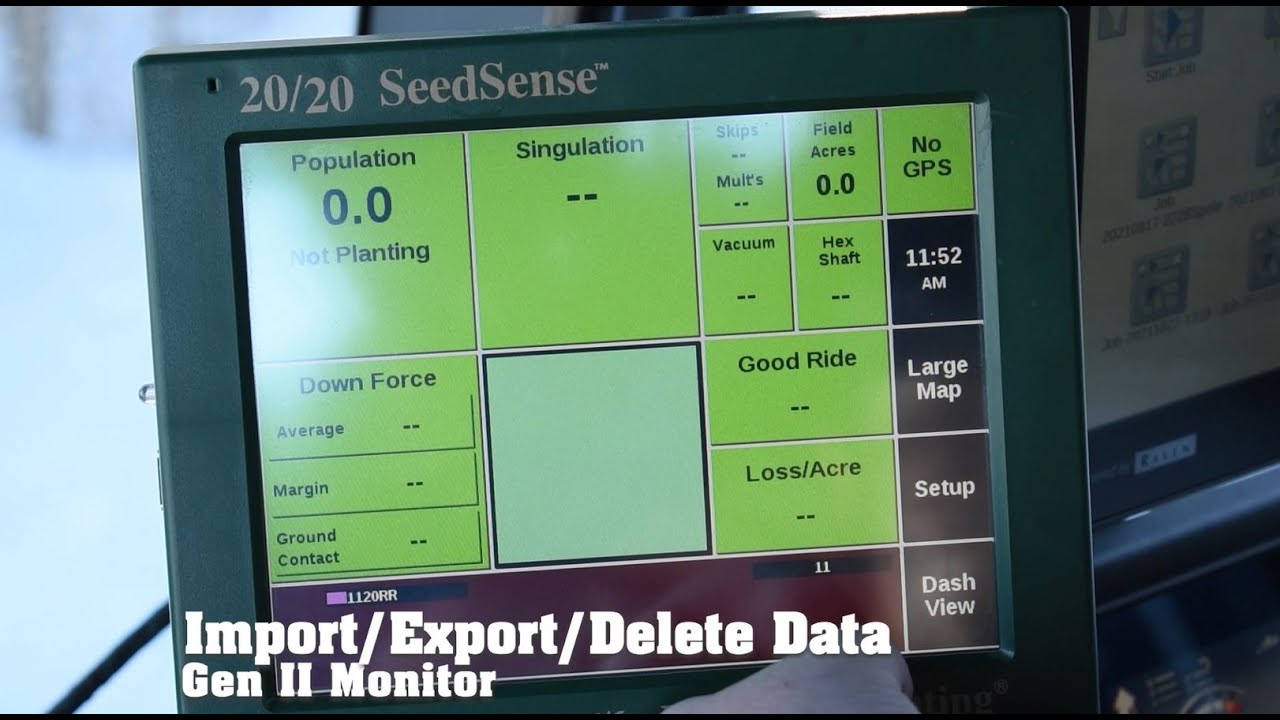 Precision Planting 20/20 Gen 2 Monitor- Deleting/Importing/Exporting Data