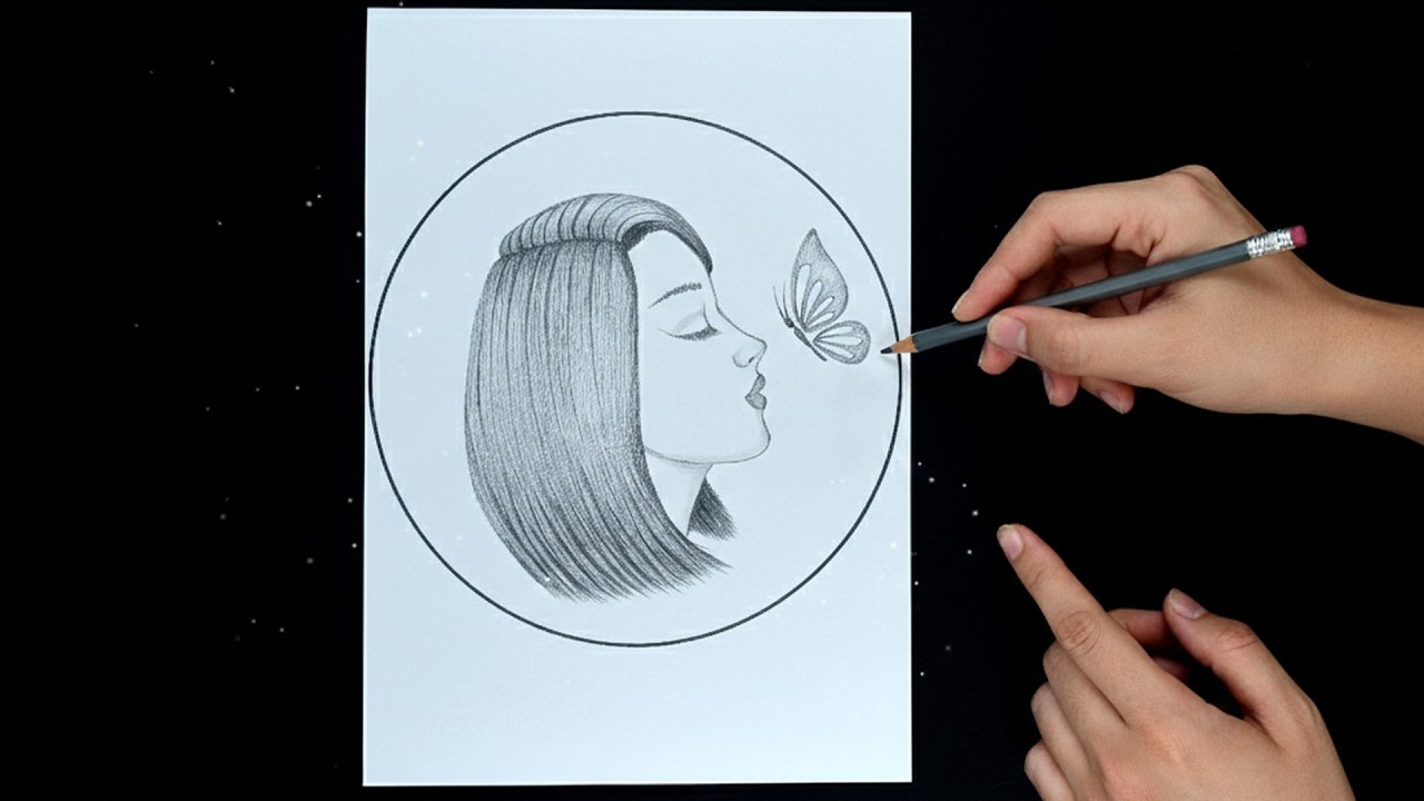Beautiful Pencil Sketch of a Girl and Butterfly | Easy Aesthetic Drawing Tutorial