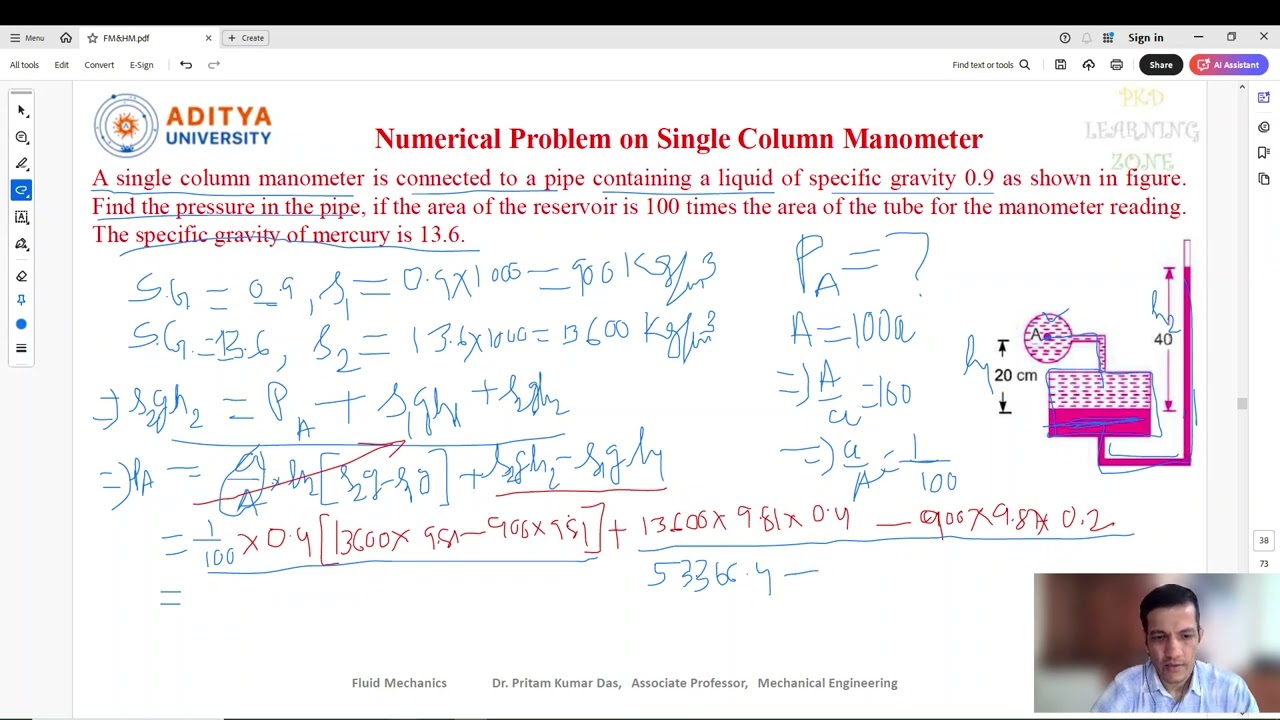 Lecture 21 Problem Solved on #Single Column Manometer