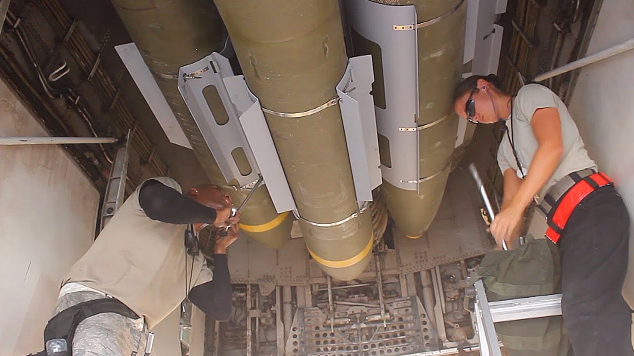 B-1B Lancer Loads GBU-31 Joint Direct Attack Munitions (JDAM) • Combat Operations in the Middle East