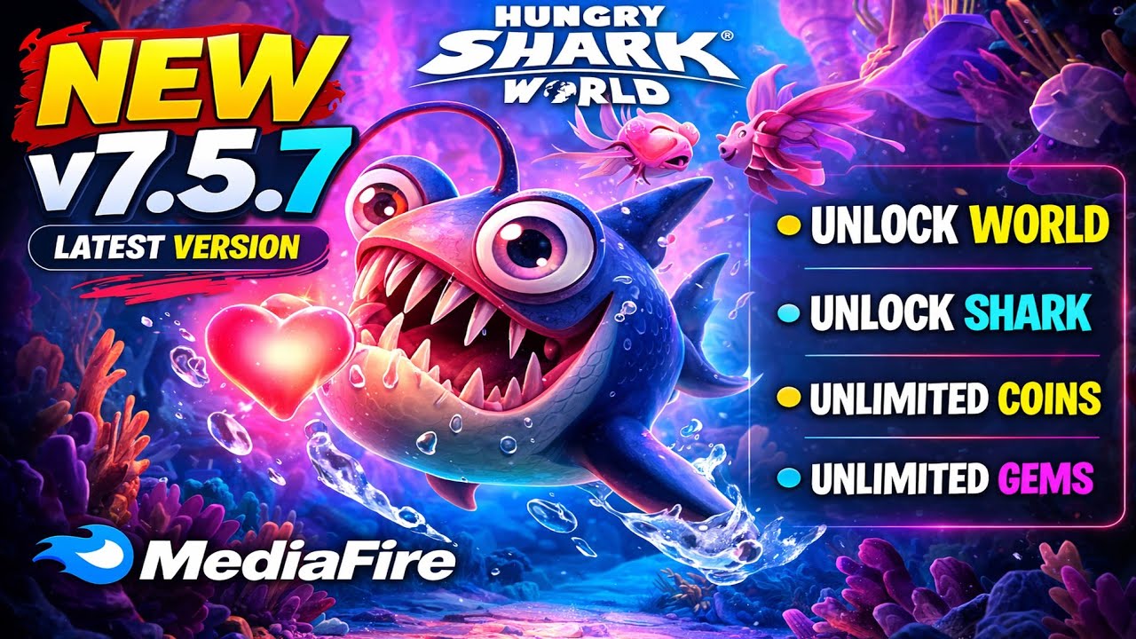HUNGRY SHARK WORLD v7.5.7(UPDATE) MOD UNLIMITED COINS & GEMS LATEST VERSION |MediaFire