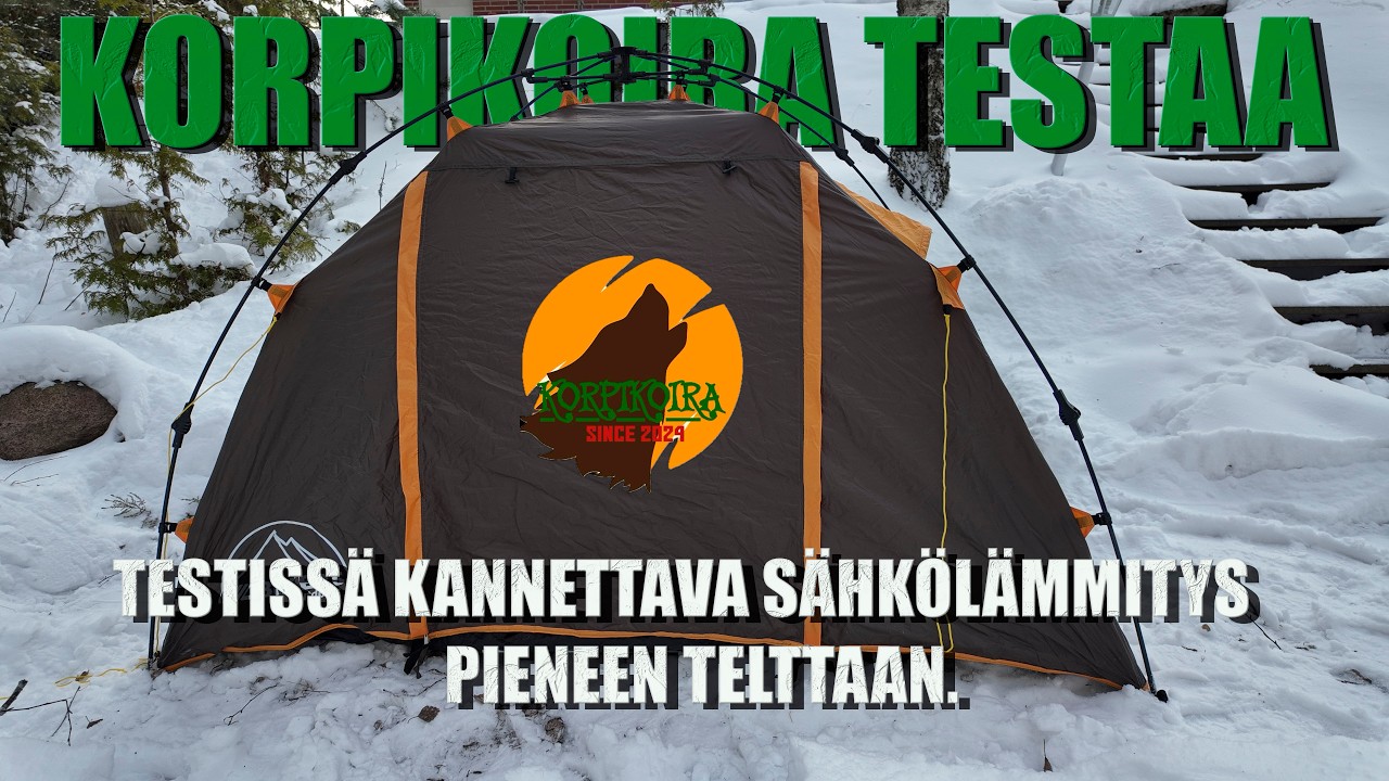 Korpikoira testaa. Testissä kannettava sähkölämmitys pieneen telttaan. Hupitesti?