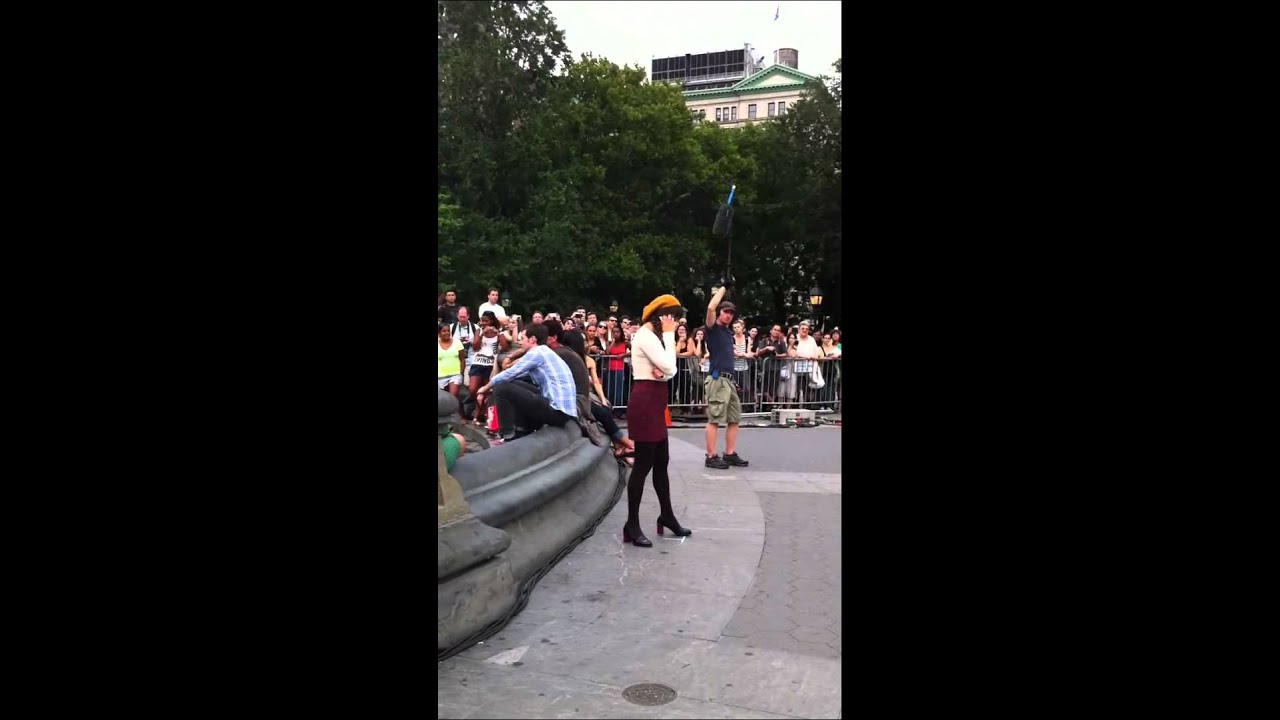 Lea Michele Filming Glee NYC Washington Square Park