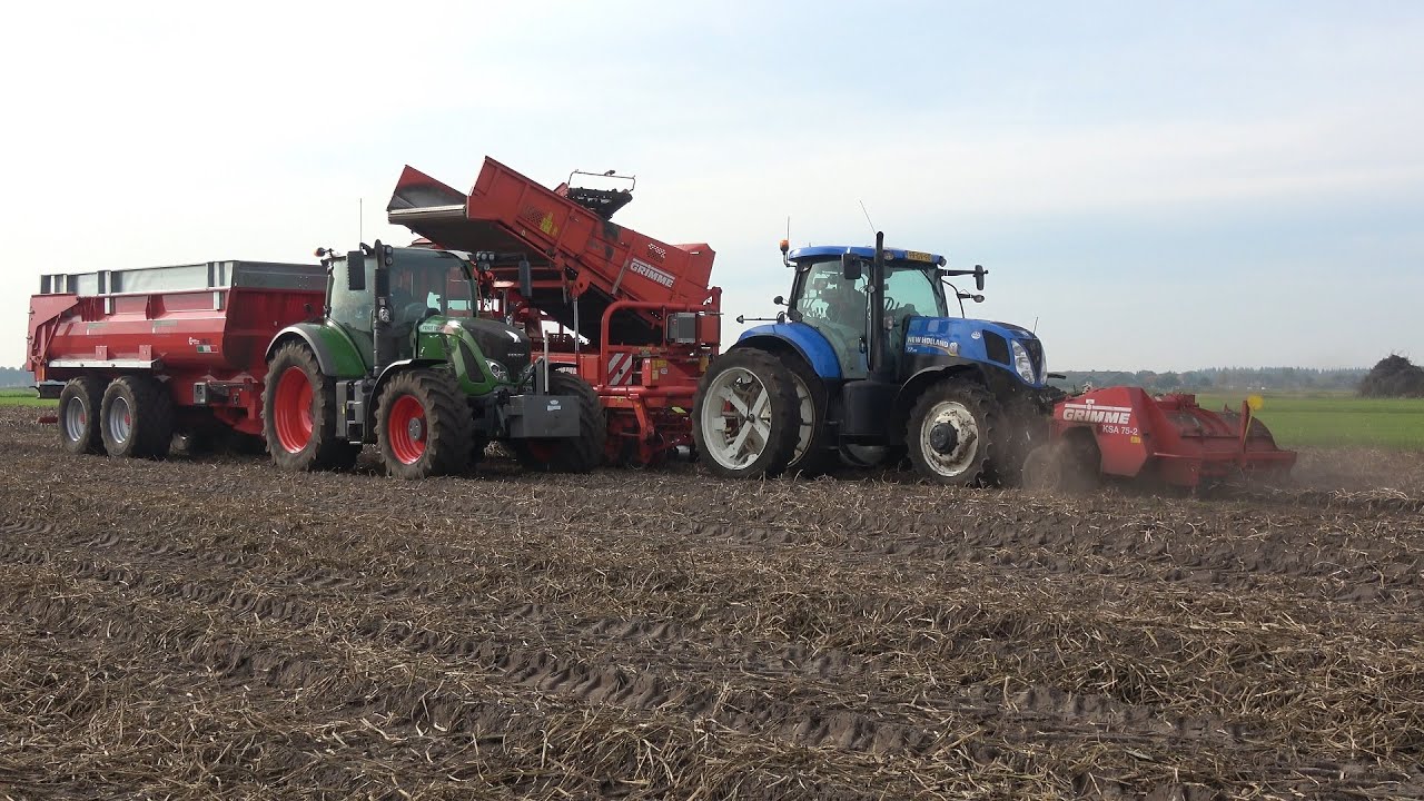 Aardappels rooien bij Veerenhuis door loonbedrijf Hindriks met een T7.185 en Grimme DR 1500 (2021)