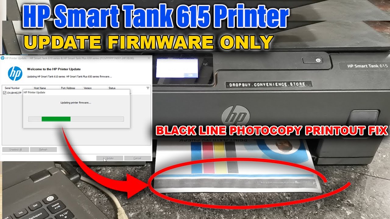 Обновление прошивки принтера HP Smart Tank 615 и удаление черной полосы на сканере фотокопии.