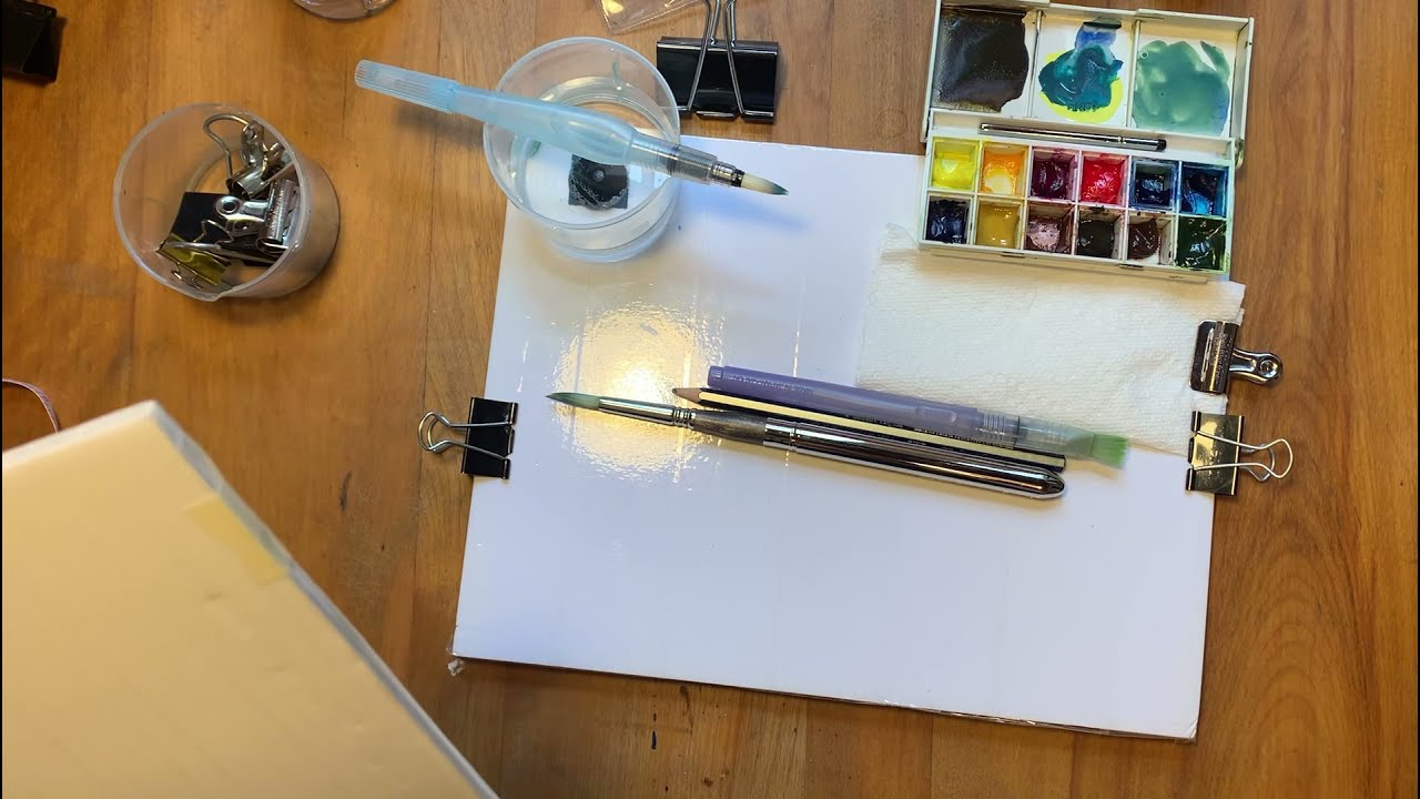 Lightweight Watercolor Plein Air Setup for Nature Journaling. DIY Artboard Holds Essentials Tools!