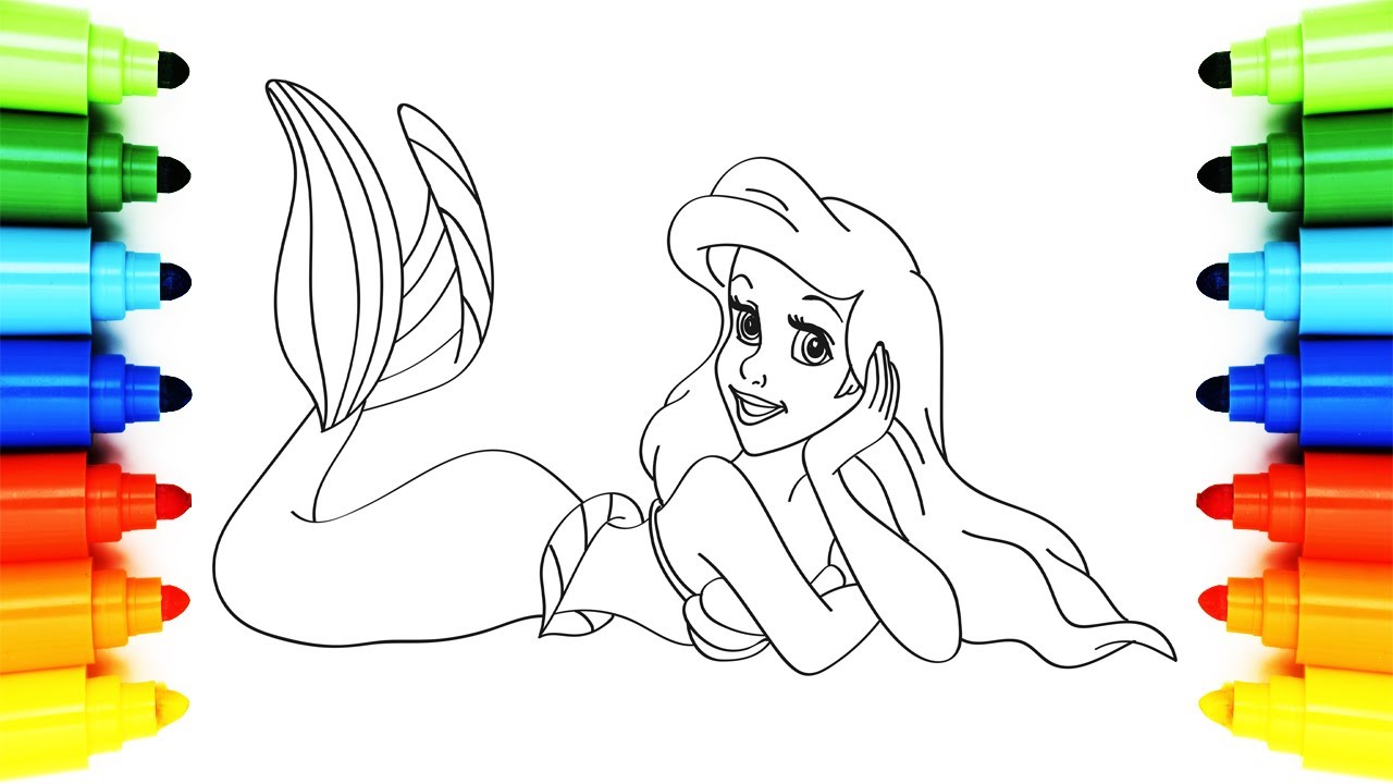 How to Draw Ariel Disney Princess, Coloring Pages The Little Mermaid | Art Colors for Children