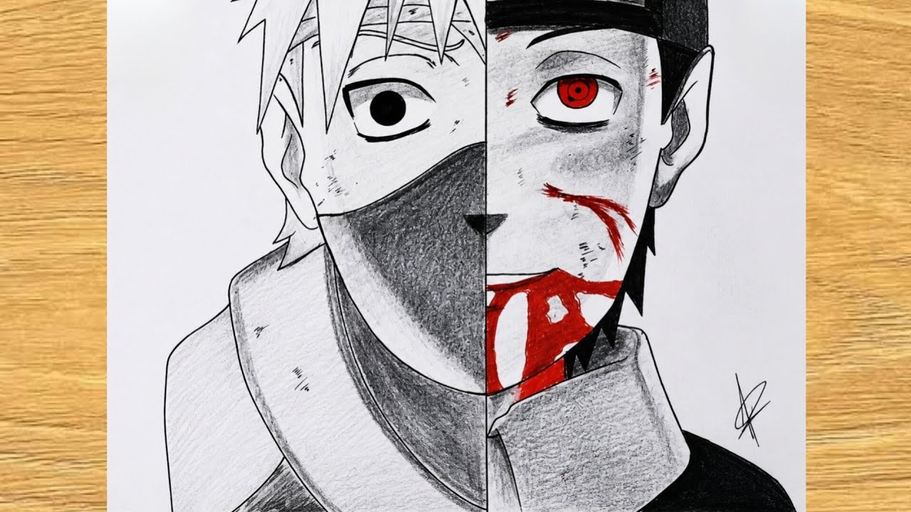 Anime sketch | how to draw Kakashi vs Obito - [Naruto] step by step easy