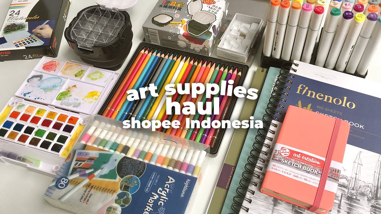 affordable art supplies haul 🎨✍🏻 - shopee Indonesia 🛒| asmr 🎧