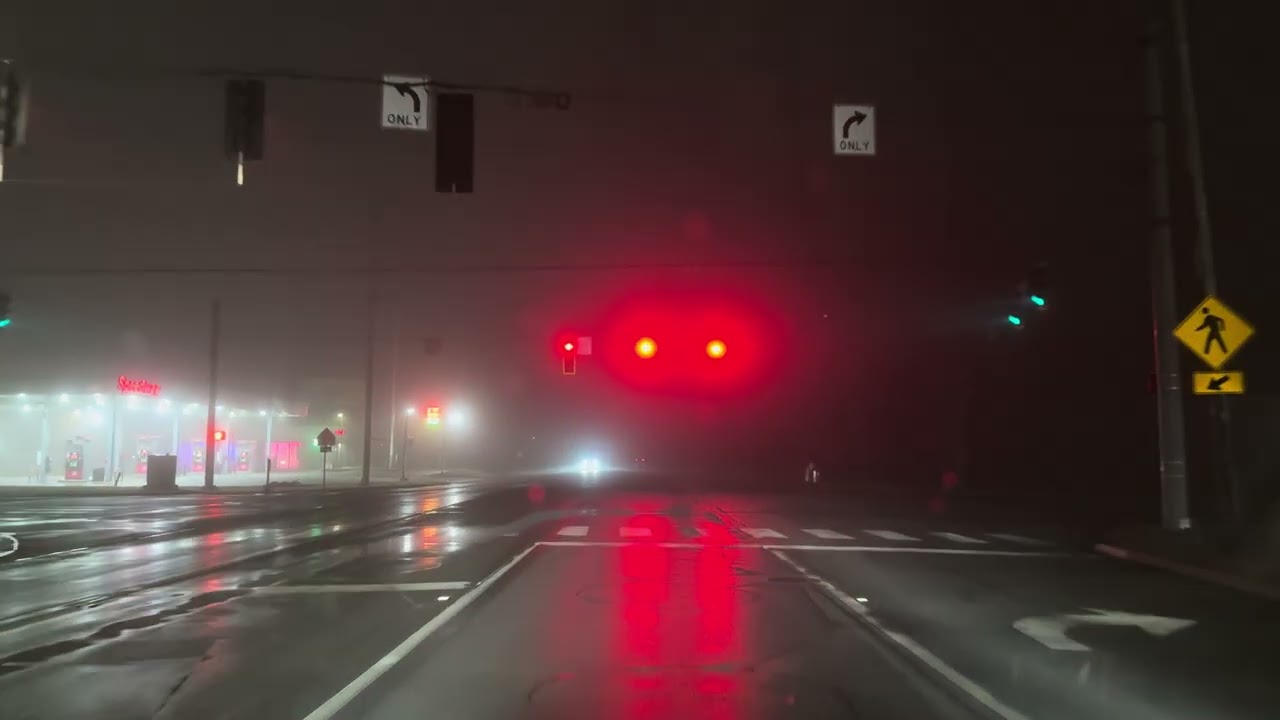 Lowell, Indiana drive foggy early morning 4k 