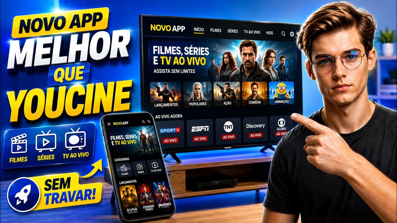 NOVO APP MELHOR QUE YOUCINE EM 2026? 😱 FILMES, S&Eacute;RIES E TV AO VIVO SEM TRAVAR