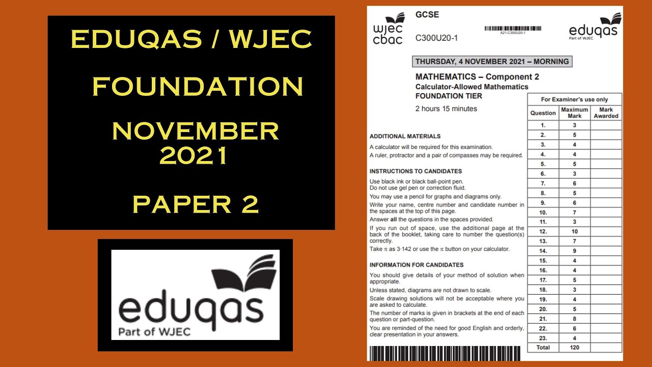 Eduqas / WJEC GCSE Maths Foundation - Ноябрь 2021 г. - Экзаменационная работа 2 - Комплексные реш...