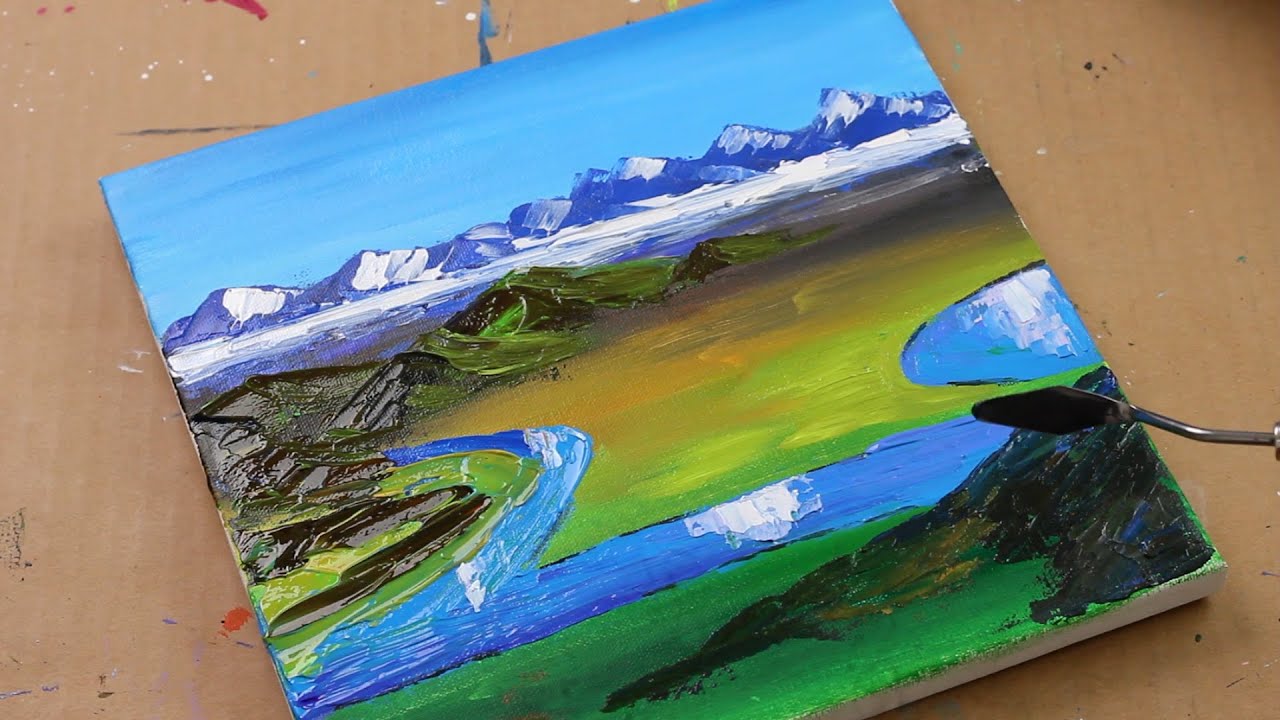 Grassland Abstract Painting /  Snow mountain / Landscape / Blue sky  / Rivers / Day#111
