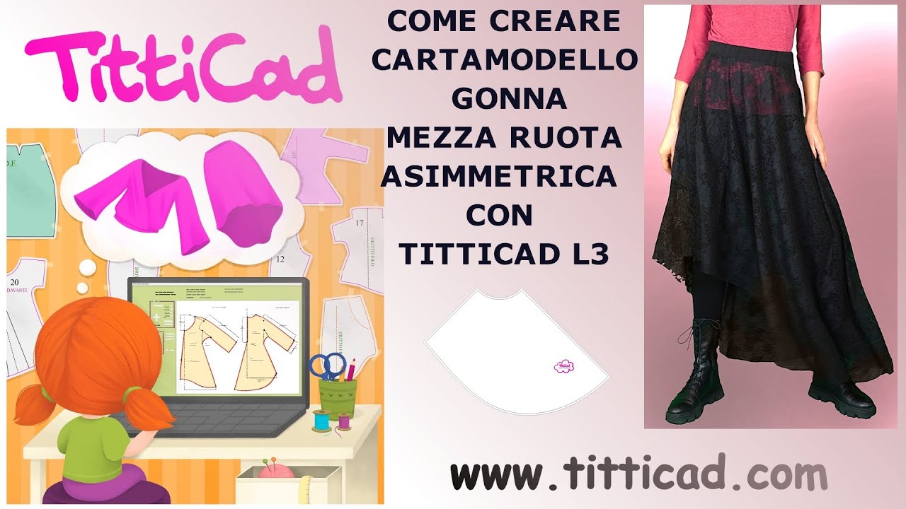 Come creare cartamodello di un gonna a mezza ruota asimmetrica con TittiCad