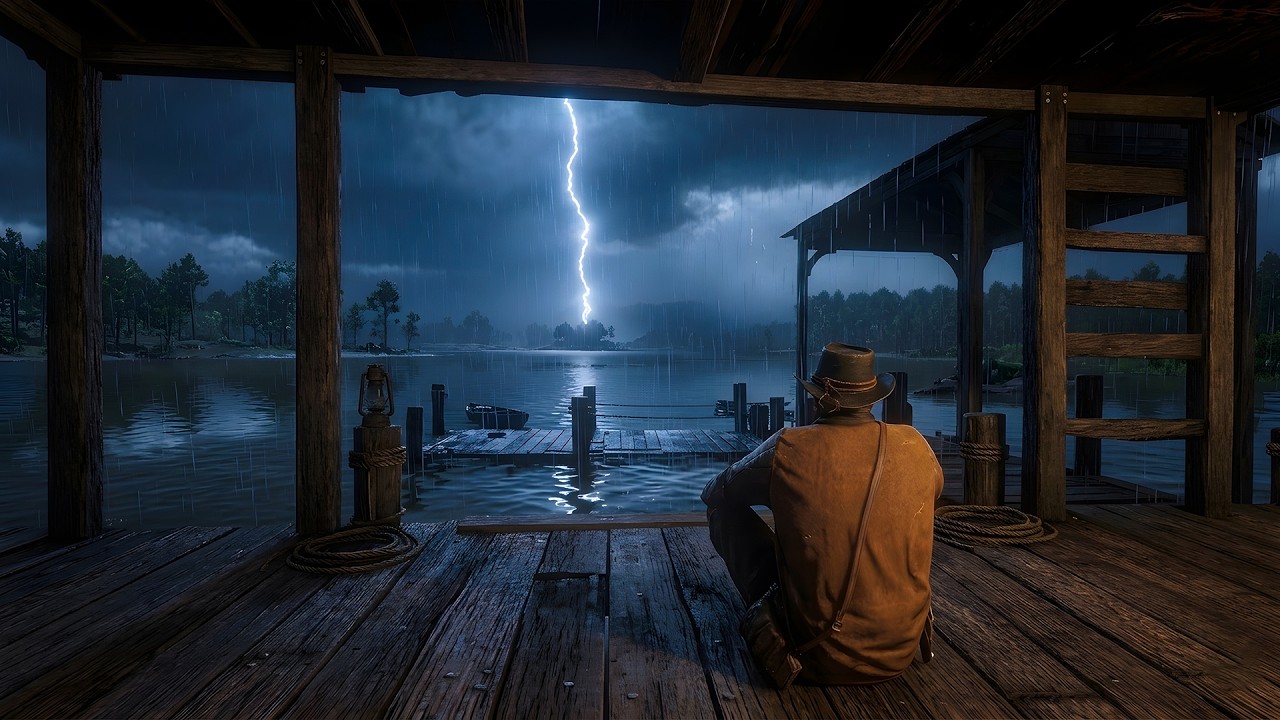 Watching a Relaxing night-time thunderstorm from a Porch | RDR2 ASMR